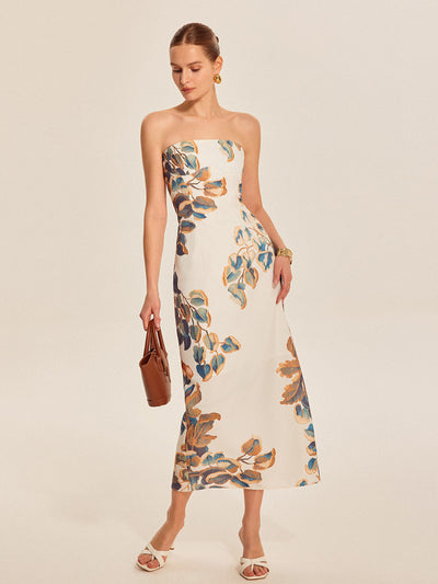Schulterfreies Maxikleid mit Blumenmuster – Elegantes Sommerkleid