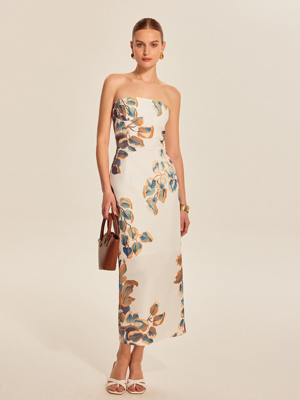 Schulterfreies Maxikleid mit Blumenmuster – Elegantes Sommerkleid