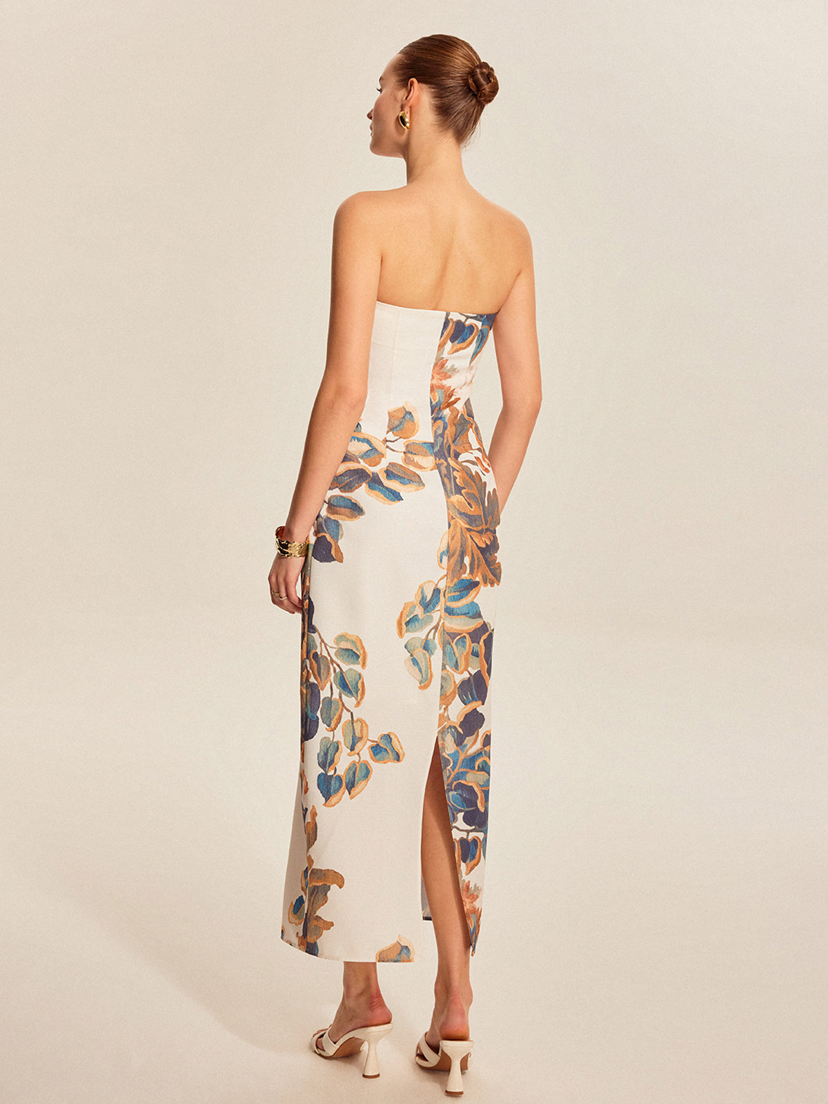 Schulterfreies Maxikleid mit Blumenmuster – Elegantes Sommerkleid