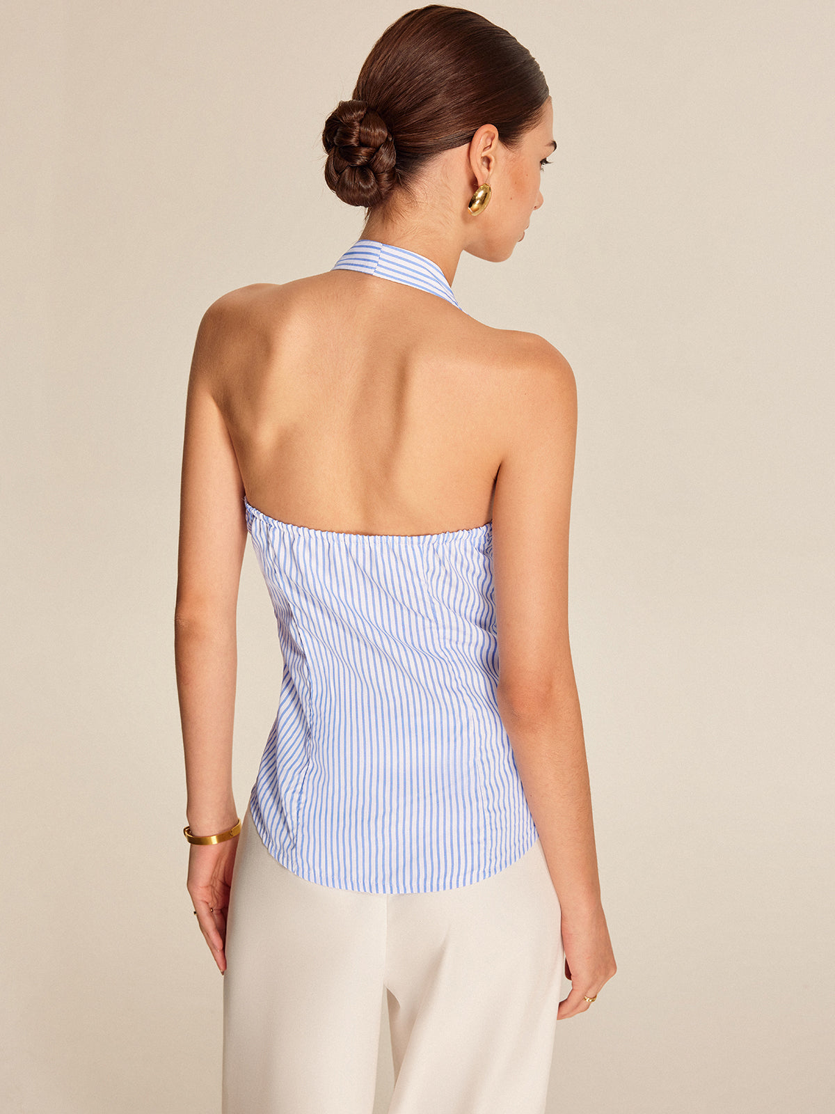 Gestreiftes Neckholder Top Damen – Sommer Crop Top mit V-Ausschnitt