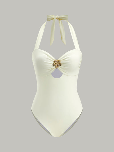 Eleganter Halterneck-Badeanzug mit Schleife