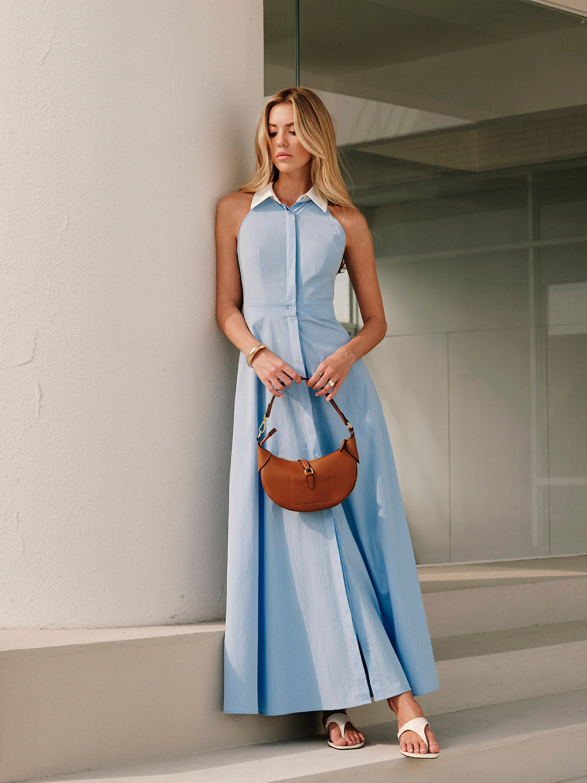 Ärmelloses Maxi-Hemdblusenkleid mit Knöpfen