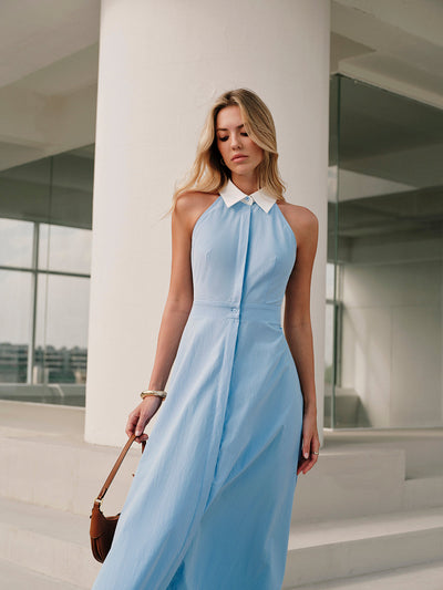 Ärmelloses Maxi-Hemdblusenkleid mit Knöpfen