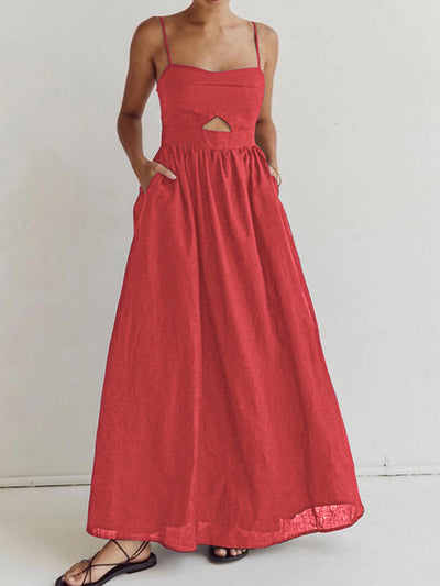 Maxikleid aus Baumwolle mit Cut-Outs und Taschen – ärmellos, elegant