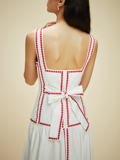 Damen Maxikleid aus Baumwolle mit Kontrastbesatz & Rückenschleife