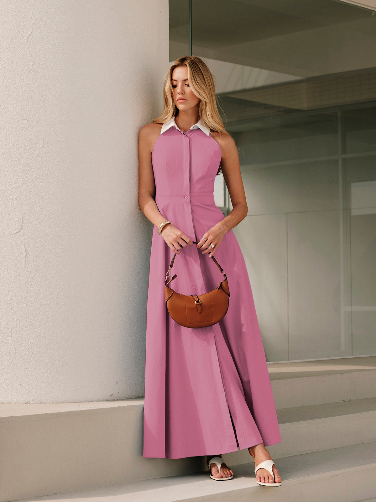 Ärmelloses Maxi-Hemdblusenkleid mit Knöpfen
