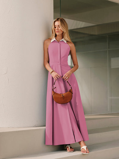 Ärmelloses Maxi-Hemdblusenkleid mit Knöpfen