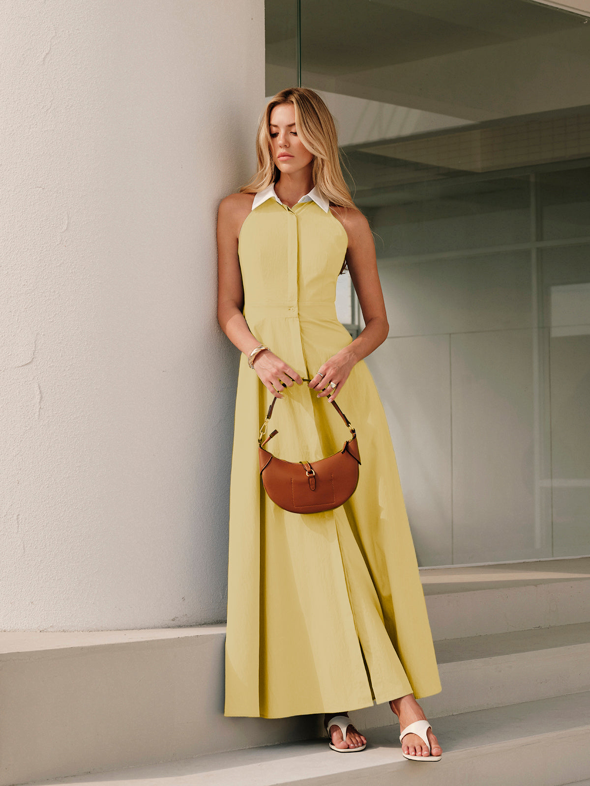 Ärmelloses Maxi-Hemdblusenkleid mit Knöpfen