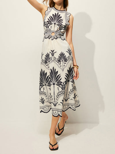 Boho Maxikleid mit Blumenmuster und Cut-Outs – Ärmelloses Sommerkleid
