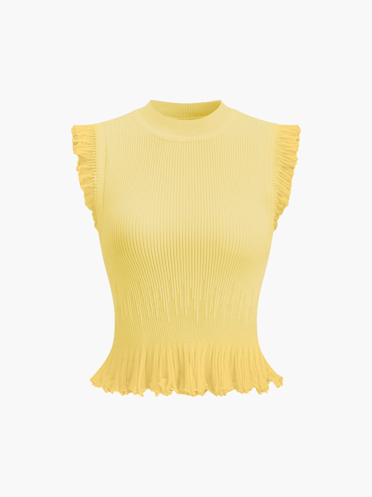 Rippstrick Crop Top mit Rüschen – Beige – Sommer Damen Oberteil