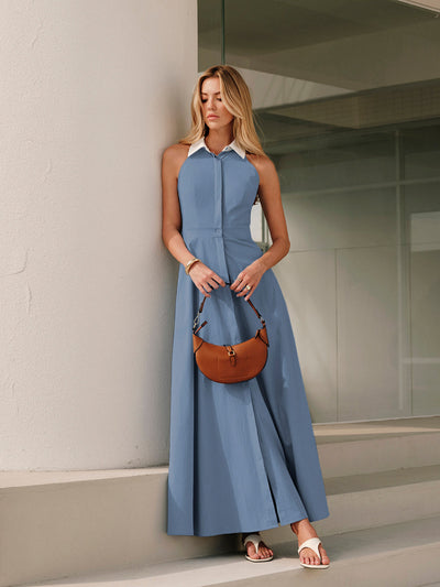 Ärmelloses Maxi-Hemdblusenkleid mit Knöpfen