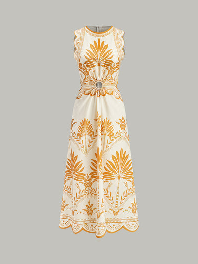 Boho Maxikleid mit Blumenmuster und Cut-Outs – Ärmelloses Sommerkleid
