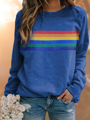 Damen Rundhals Gestreifter Langarmpullover – Blau