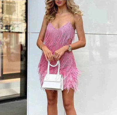 Luxe Mini-Kleid mit Federn – Abendkleid für Damen in Weiß