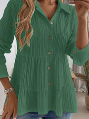 Bluse Damen | Elegant Tailliert mit Stufenrock & Knopfleiste – Dunkelgrün