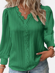 Bluse Damen | Elegant mit Spitzenbesatz & V-Ausschnitt Langarm – Grün