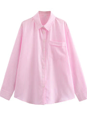 Bluse Damen | Gestreift & Lässig Oversize Langarm – Rosa
