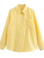 Bluse Damen | Gestreift & Lässig Oversize Langarm – Gelb