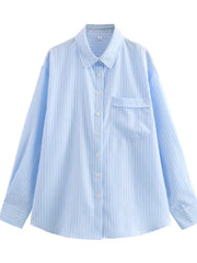Bluse Damen | Gestreift & Lässig Oversize Langarm – Blau