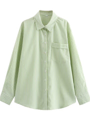 Bluse Damen | Gestreift & Lässig Oversize Langarm – Grün