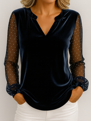 Bluse Damen | Punktärmel & Eleganter Ausschnitt – Marineblau