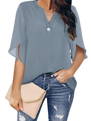 Bluse Damen | V-Ausschnitt & Fließender Fall – Grau