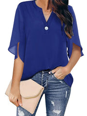 Bluse Damen | V-Ausschnitt & Fließender Fall – Blau