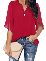 Bluse Damen | V-Ausschnitt & Fließender Fall – Rot