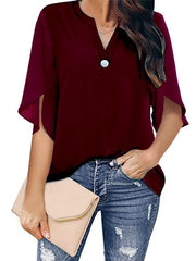 Bluse Damen | V-Ausschnitt & Fließender Fall – Dunkelrot