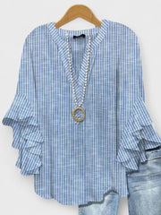 Bluse Damen – Volantärmel & schmeichelnder V-Ausschnitt – Blau