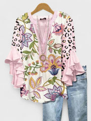 Bluse Damen – Volantärmel & schmeichelnder V-Ausschnitt – Rosa