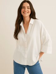 Bluse gestreift Damen | 3/4-Ärmel & Lockerer Schnitt – Weiß