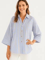 Bluse gestreift Damen | 3/4-Ärmel & Lockerer Schnitt – Blau