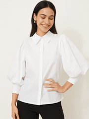 Bluse gestreift Damen | Ballonärmel & Luftiger Komfort – Weiß