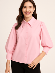 Bluse gestreift Damen | Ballonärmel & Luftiger Komfort – Rosa