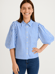 Bluse gestreift Damen | Ballonärmel & Luftiger Komfort – Blau