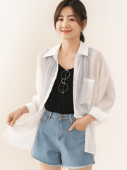 Bluse mit Knopfleiste und Brusttasche Damen | Lockerer Schnitt & Pflegeleichter Look – Weiß