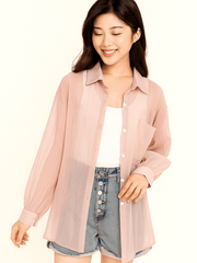 Bluse mit Knopfleiste und Brusttasche Damen | Lockerer Schnitt & Pflegeleichter Look – Rosa
