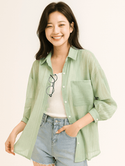 Bluse mit Knopfleiste und Brusttasche Damen | Lockerer Schnitt & Pflegeleichter Look – Grün