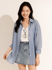 Bluse mit Knopfleiste und Brusttasche Damen | Lockerer Schnitt & Pflegeleichter Look – Blau