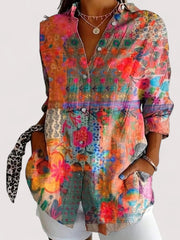 Bunte Bluse Damen | Blumenprint & Lässig Elegant – Orange