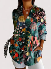 Bunte Bluse Damen | Blumenprint & Lässig Elegant – Grün