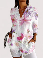 Bunte Bluse Damen | Blumenprint & Lässig Elegant – Weiß