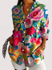 Bunte Bluse Damen | Blumenprint & Lässig Elegant – Dunkelrosa