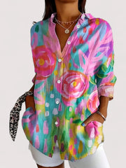 Bunte Bluse Damen | Blumenprint & Lässig Elegant – Rosa