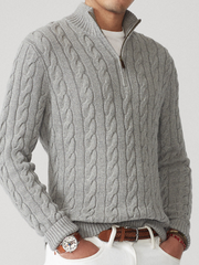 Heinrich | Herren Frühling Viertelzip Strickpullover mit Zopfmuster – Grau
