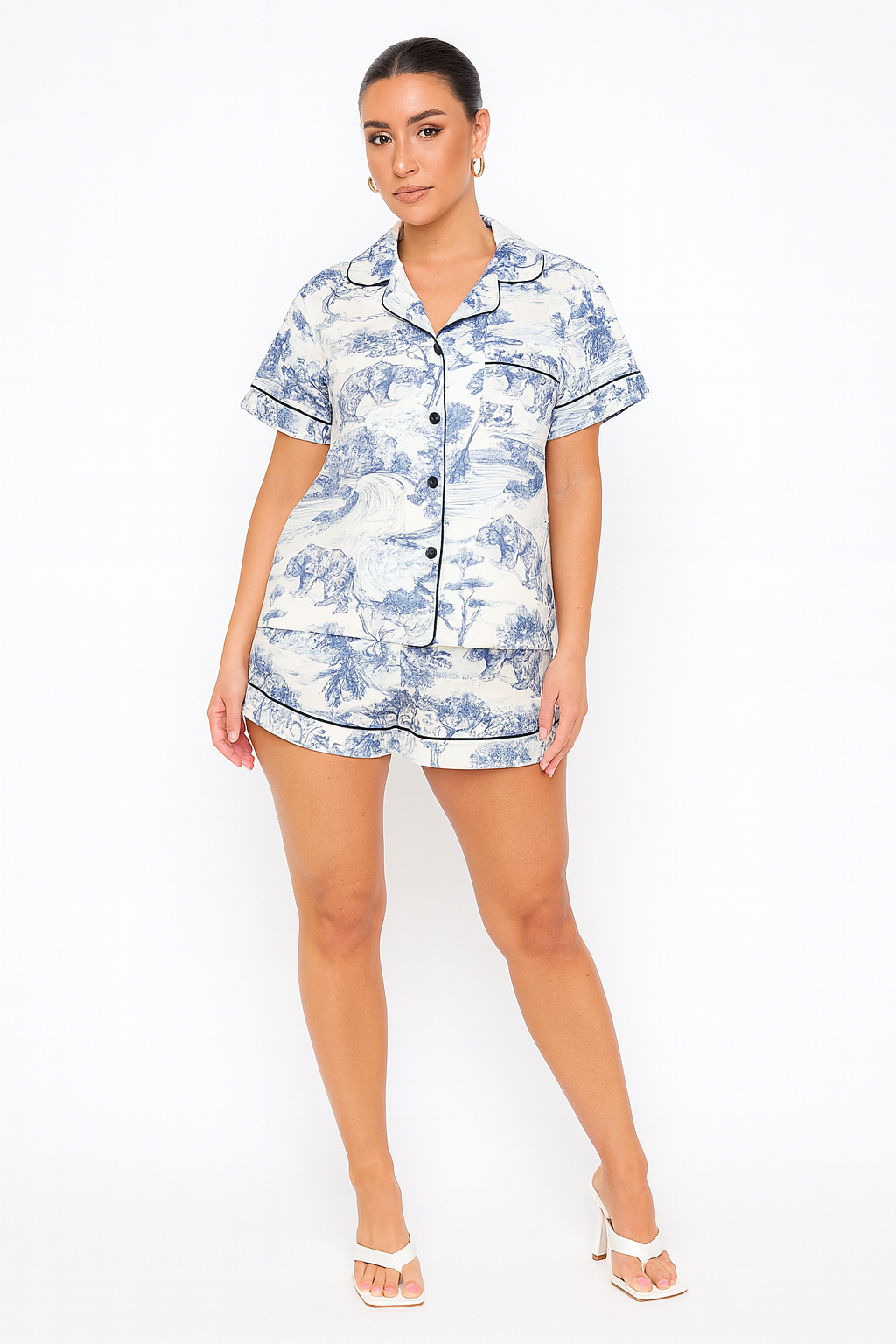 Damen Shorts Set mit Print und Kontrastbesatz – Sommer Co-ord