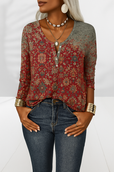 ALINA™ | Boho-Bluse mit floralen Mustern und langen Ärmeln