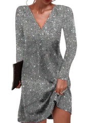 Jessica | Damen Elegantes Wickelkleid mit V-Ausschnitt – Silbergrau