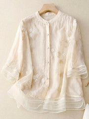 Kourtney – Elegante Damenbluse mit Stickerei – Beige